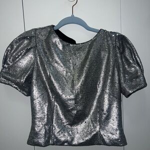 Silver Sequin Puff Sleeve Top